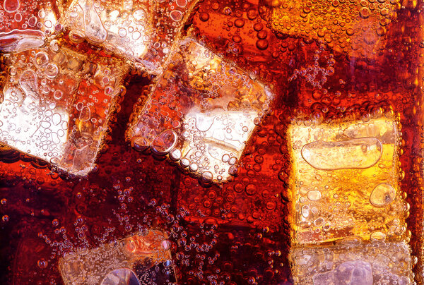 Background of cola with ice