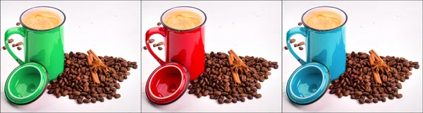 빨강, 녹색 및 파랑 한잔 커피 세트 — 스톡 사진