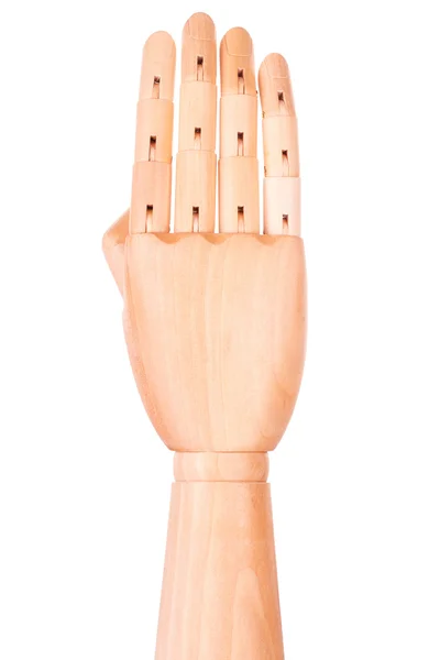 Wooden hand is showing  four fingers — Stock Photo, Image