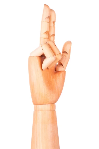 Wooden hand is showing two fingers — Stock Photo, Image
