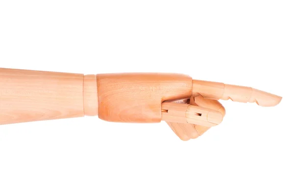 Wooden finger pointing or touching — Stock Photo, Image