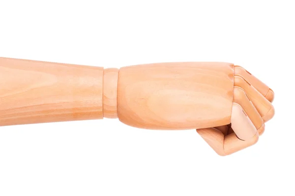 Closeup of right wooden hand - clenched fist — Stock Photo, Image