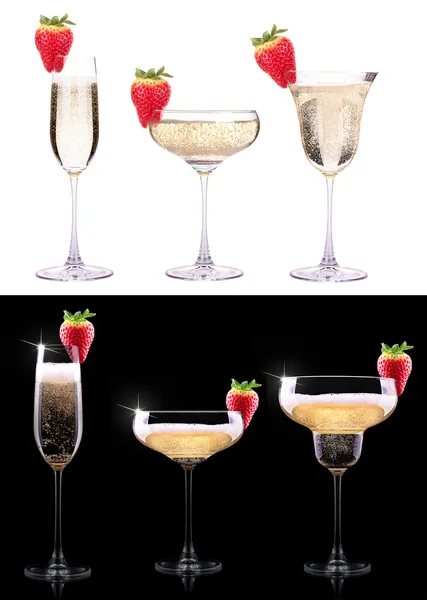 Glas champagne med välsmakande jordgubbe — Stockfoto