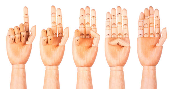 Counting wooden hands (1 to 5)