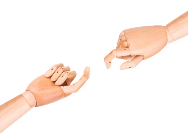 Wooden finger pointing or touching — Stock Photo, Image