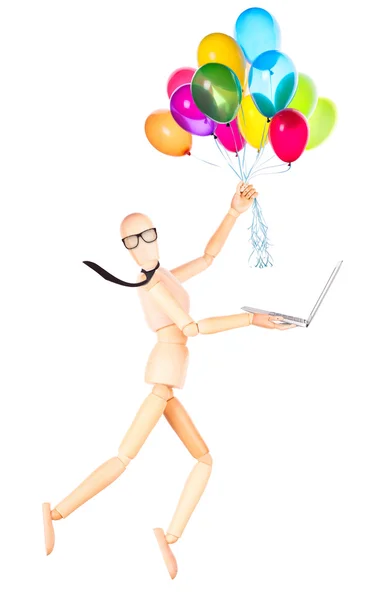 Unternehmer holding fliegende Ballons und laptop — Φωτογραφία Αρχείου