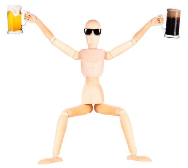 Dummy en bois avec verre givré de bière légère — Photo