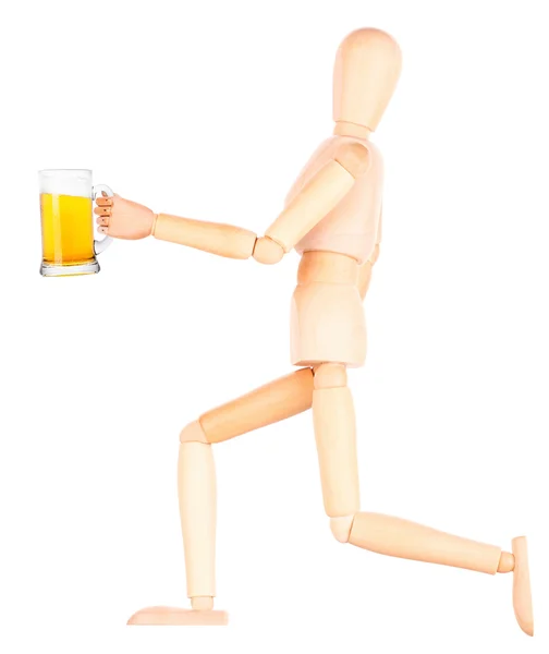 Dummy en bois avec verre givré de bière légère — Photo