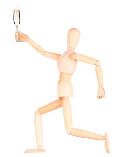 Wooden Dummy with champagne — Stock Photo, Image