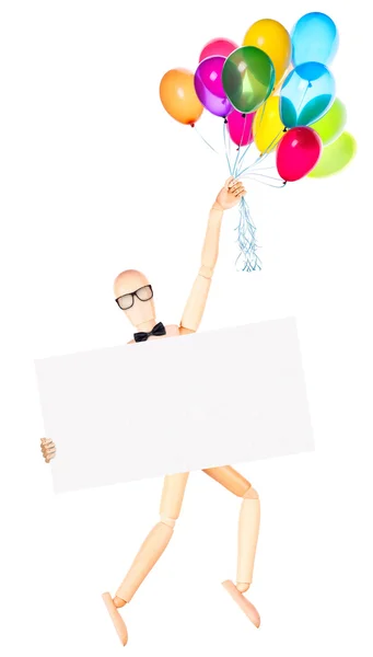 Businessman with banner and balloons — Stock Photo, Image