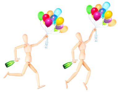 uçan balonlar izole ile tahta kukla