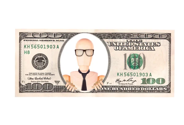 木のダミー大統領と芸術的なドル紙幣 — ストック写真