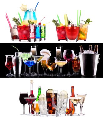 farklı alkollü içecekler ve kokteyller