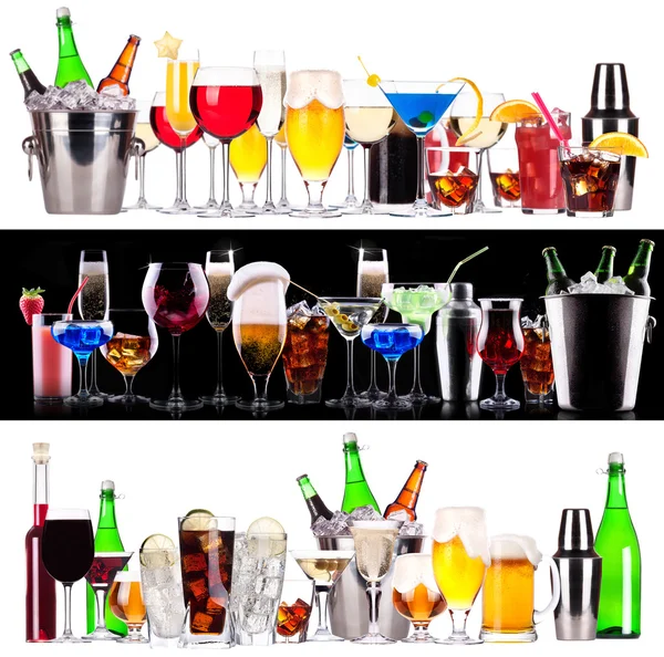 さまざまなアルコール飲料やカクテルのセット — ストック写真
