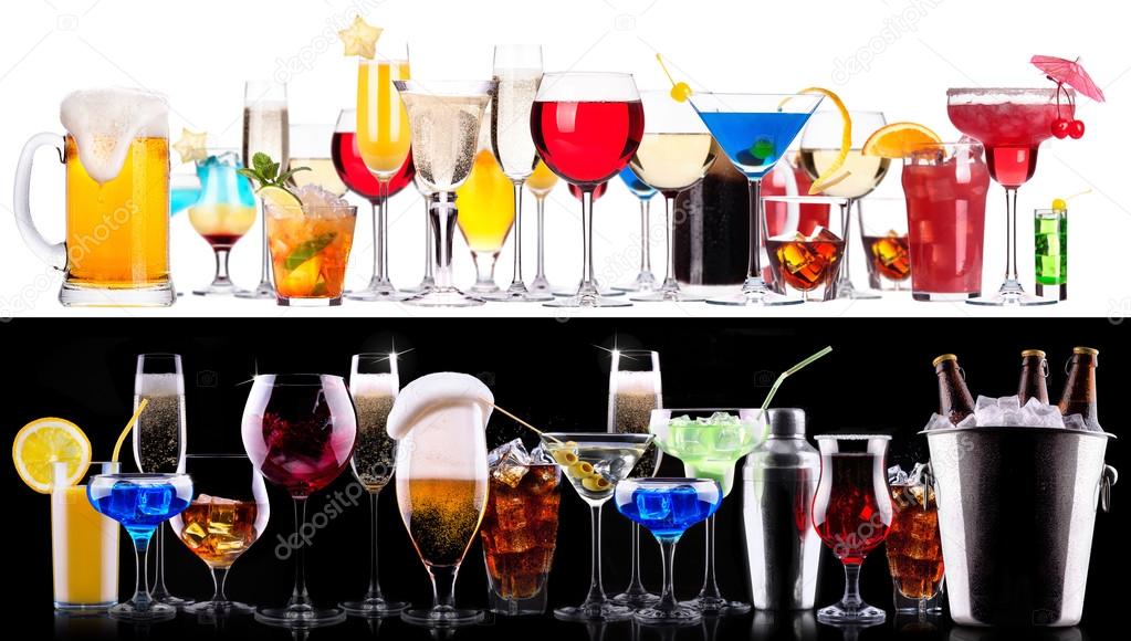 different alcohol drinks set