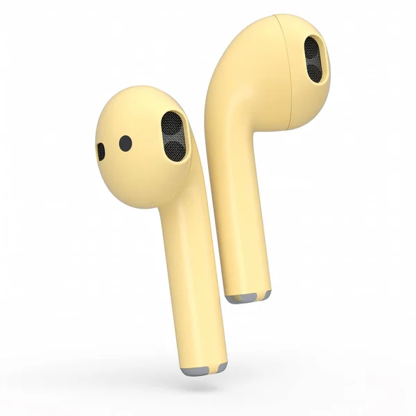 Auriculares inalámbricos bluetooth amarillo aislados sobre fondo blanco — Foto de Stock