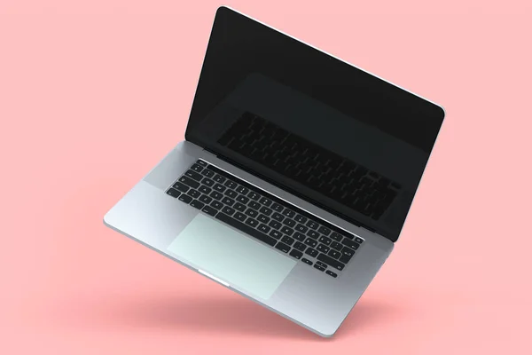 Realistic Aluminum Laptop Empty White Screen Display Isolated Pink Background — Stock Photo, Image