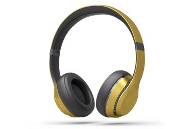 Beyaz arka planda izole edilmiş profesyonel oyun kulaklıkları. Üç boyutlu kulaklık ve müzik ekipmanı tasarımı