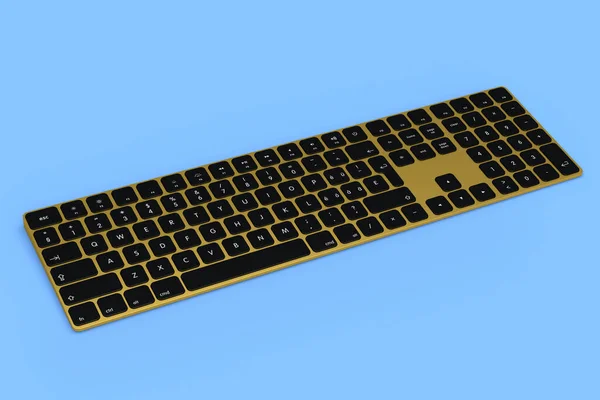 Σύγχρονο Χρυσό Πληκτρολόγιο Υπολογιστή Αλουμινίου Numpad Απομονώνονται Μπλε Φόντο Απόδοση — Φωτογραφία Αρχείου