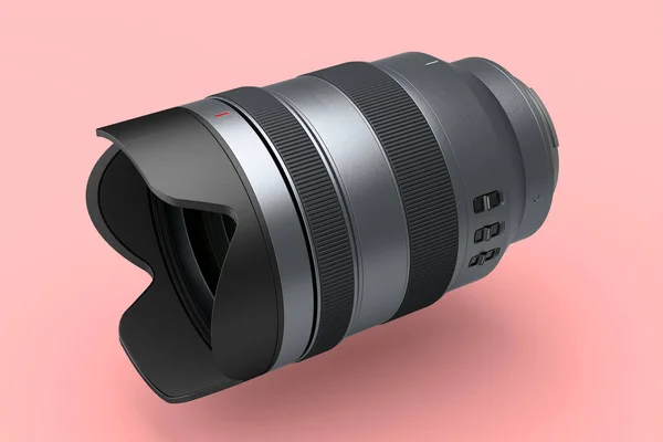 Nowoczesny Nieistniejący Srebrny Obiektyw Makro Kamery Dslr Różowym Tle Renderowania — Zdjęcie stockowe