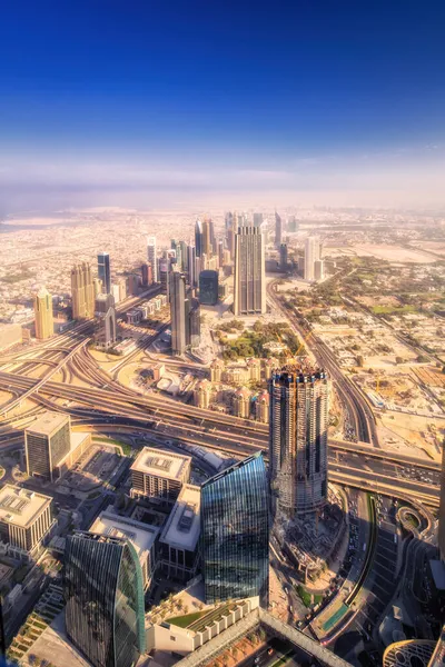 View Sheikh Zayed Road Skyscrapers Dubai Downtown Burj Khalifa Duba — Stock Photo, Image