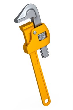 Ayarlanabilir boru anahtarı, anahtar ya da su tesisatı aracı beyaz arka planda izole edilmiş. Marangozluk işi veya ahşap araçları için 3d görüntüleme ve illüstrasyon