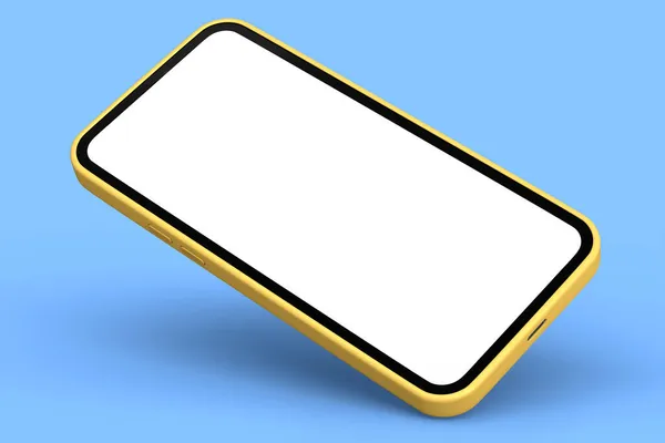 Smartphone Ouro Realista Com Tela Branca Branco Isolado Fundo Azul — Fotografia de Stock
