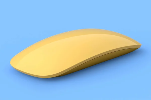 Realistické Zlaté Počítačové Myši Dotykem Izolované Modrém Pozadí Vykreslování Bezdrátového — Stock fotografie