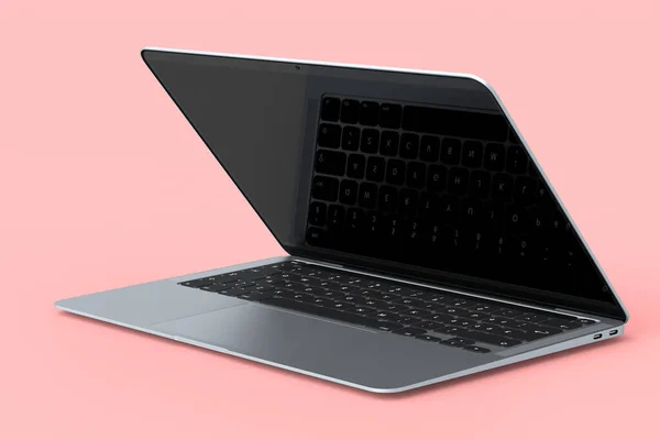Realistic Aluminum Laptop Empty White Screen Display Isolated Pink Background — Stock Photo, Image