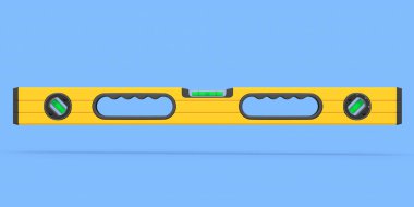 Mavi arkaplanda ruh seviyesi aracı oluşturuluyor. Tamir ve inşa etmek için kullanılan aracın 3d görüntülenmesi ve çizimi