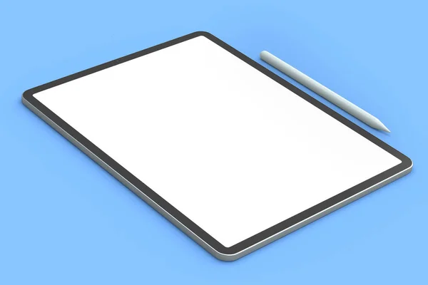 Mavi Arka Planda Kalem Izole Edilmiş Bilgisayar Tableti Yaratıcı Tasarım — Stok fotoğraf