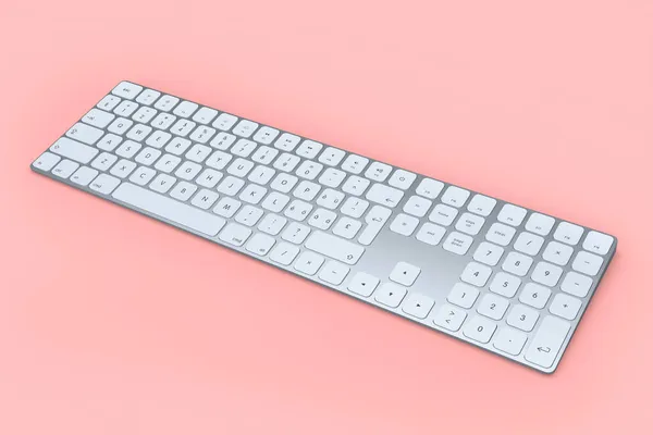 Modern Aluminum Computer Keyboard Numpad Isolated Pink Background Rendering Gear — Stock Photo, Image