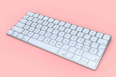 Modern alüminyum klavye pembe arkaplanda izole edildi.