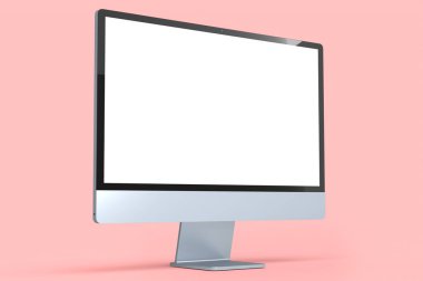 Pembe üzerinde klavye ve fare izole edilmiş gerçekçi gri bilgisayar ekranı