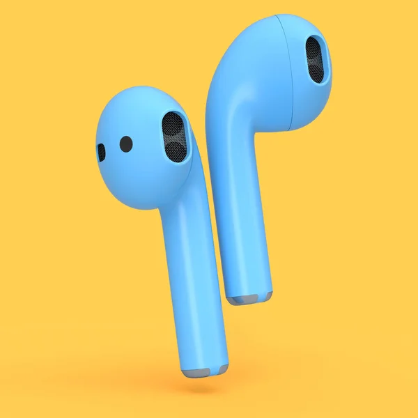 Wireless bluetooth blue headphones isolated on orange background — Stock Photo, Image