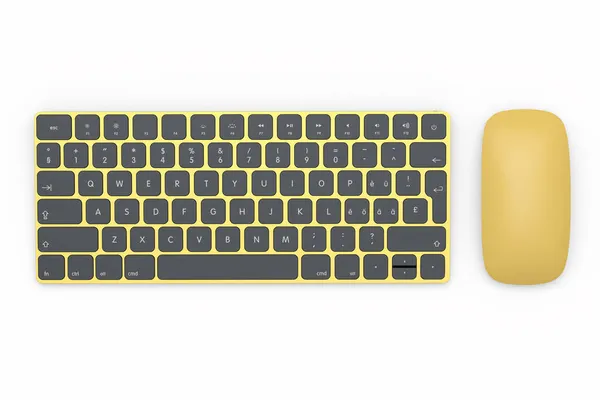 Clavier d'ordinateur moderne en aluminium doré et souris isolé sur fond blanc. — Photo