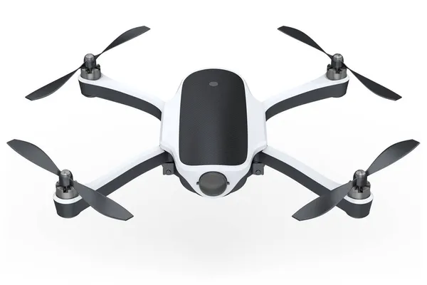 Fotocamere volanti e video drone o elicottero quad con action camera isolato su bianco — Foto Stock
