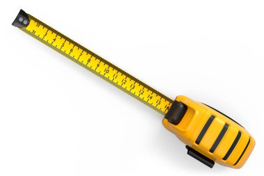 Sarı marangoz, beyaz arka planda izole edilmiş, imparatorluk birimleri ölçeğinde. Tamir ve inşa etmek için kullanılan aracın 3d görüntülenmesi ve çizimi