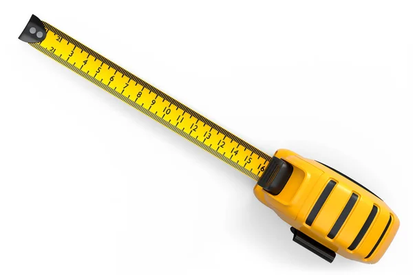 Yellow Carpenter Measuring Tape Isolated White Background Imperial Units Scale — Stock Photo, Image
