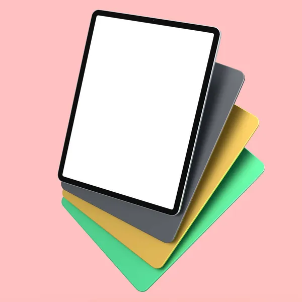 Conjunto Tabletas Ordenador Con Funda Pantalla Blanco Aislada Sobre Fondo — Foto de Stock