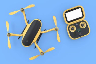 Kamera ve uzaktan kumandalı uzaktan kumandalı uzaktan kumandalı dört kişilik helikopter. Dağıtım ya da hava fotoğrafçılığı için 3B aygıt hazırlayıcı