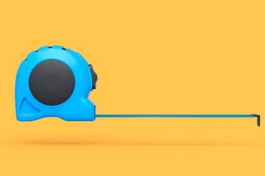 Mavi marangoz, sarı arka planda izole edilmiş, imparatorluk ölçeğinde. Tamir ve inşa etmek için kullanılan aracın 3d görüntülenmesi ve çizimi