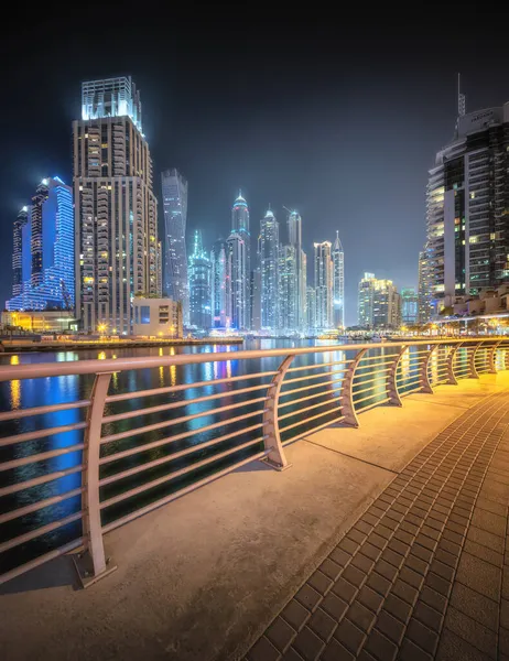 Vue Panoramique Nocturne Sur Baie Dubai Marina Centre Ville Eau — Photo