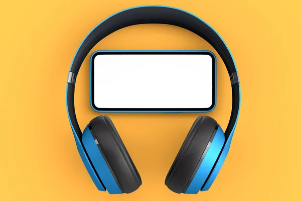 Stainless Smart Watch Fitness Tracker Wireless Bluetooth Headphones Yellow Background — Stock Photo, Image