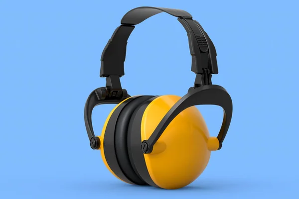 Casques Protecteurs Jaunes Isolés Sur Fond Bleu Rendu Illustration Outil — Photo