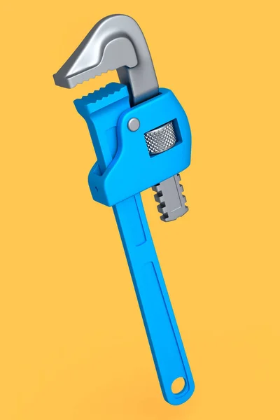 Sarı arkaplanda izole edilmiş ayarlanabilir boru anahtarı, anahtar veya tesisat aracı. — Stok fotoğraf