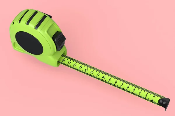 Green Carpenter Measuring Tape Isolated Pink Background Imperial Units Scale — Stock Photo, Image
