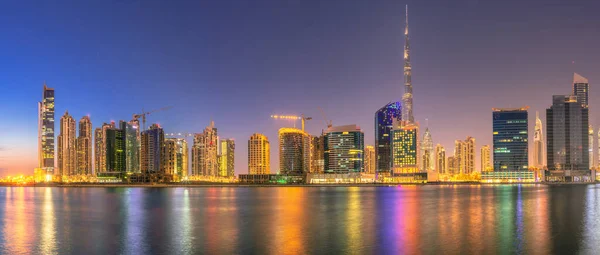 Stadsgezicht Van Dubai Panoramisch Uitzicht Business Bay Met Reflectie Van — Stockfoto