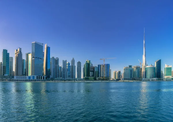 Cityscape Dubai Panoramic View Business Bay Reflection Skyscrapers Water Day — Stock Photo, Image