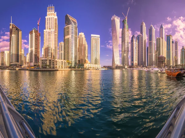 Edifícios Modernos Baía Dubai Marina Com Vista Para Dia Ponte — Fotografia de Stock